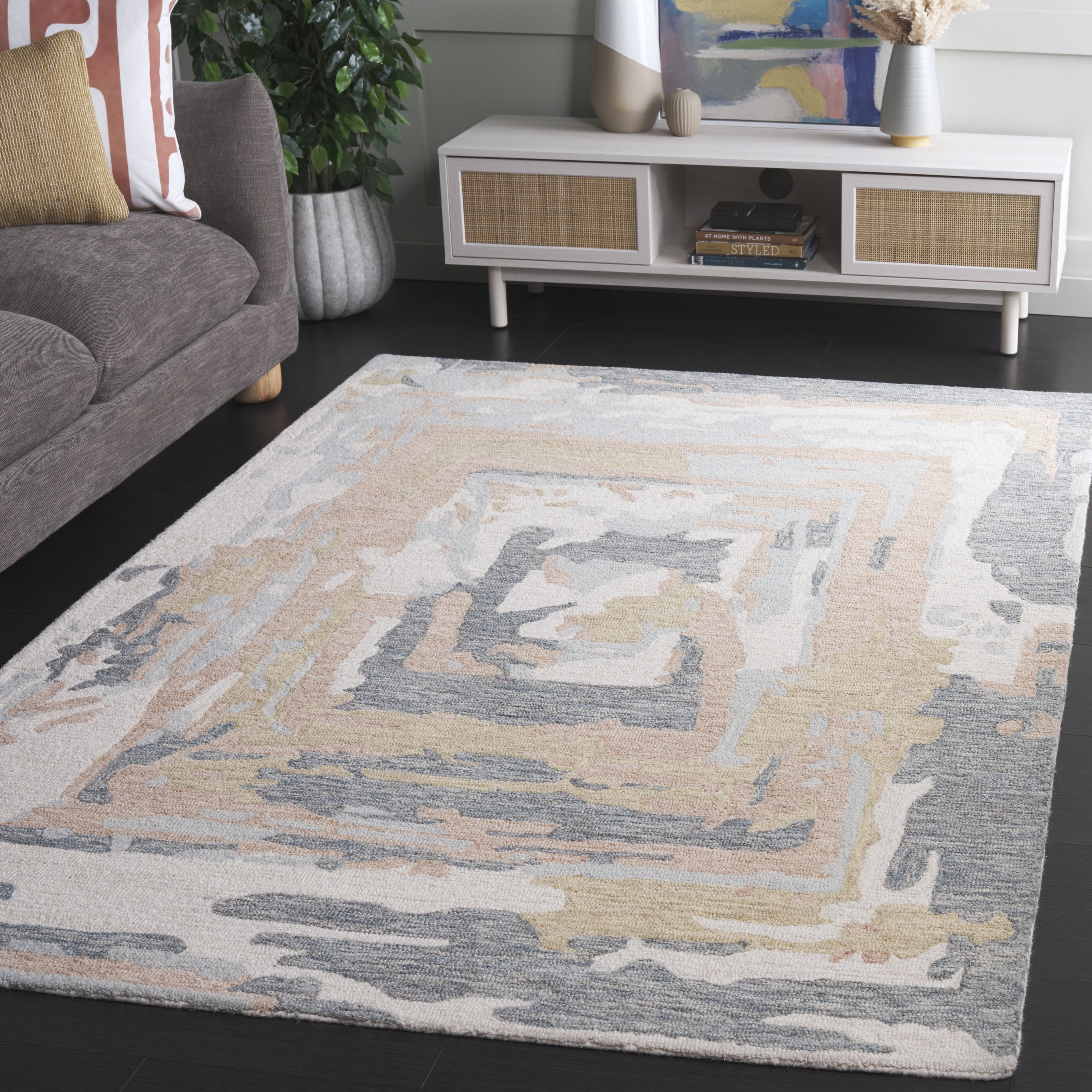 SAFAVIEH Ebony Jobeth Abstract Area Rug, Grey/Ivory, 4' x 6'