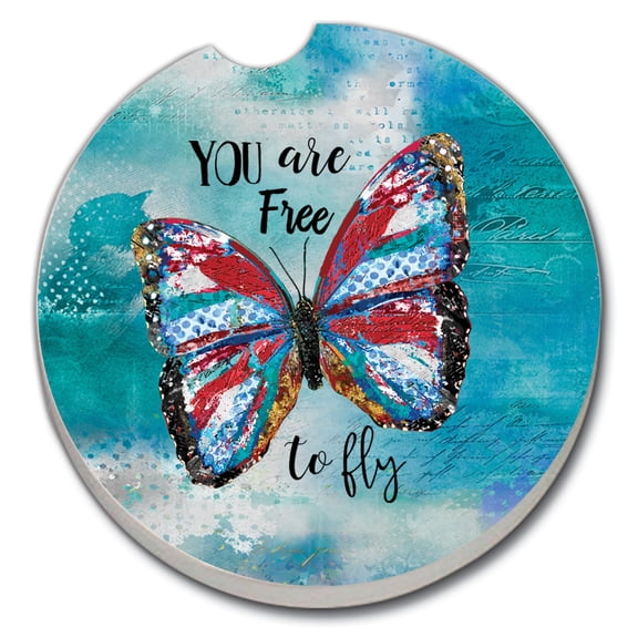 Absorbent Stoneware Car Coaster, Free to Fly, Set of  2