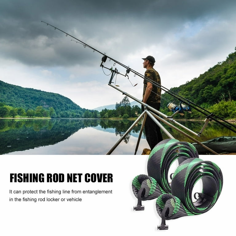LoyGkgas New 2pcs 32mm Casting Fishing Rod Sleeves Pole Mesh Wrap Bags  (Black Green) 