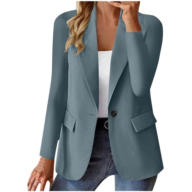 Blouse Décontractée pour Femmes, Veste Style Costume à Manches Longues avec Boutons devant et Col Cranté, Tissu Polyester, Lavage à la Main Uniquement