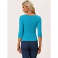 thumbnail image 4 of DARING DIVA V Neck Knitted Buttons Decor Ruched Blouse Top XL Lake Blue, 4 of 6