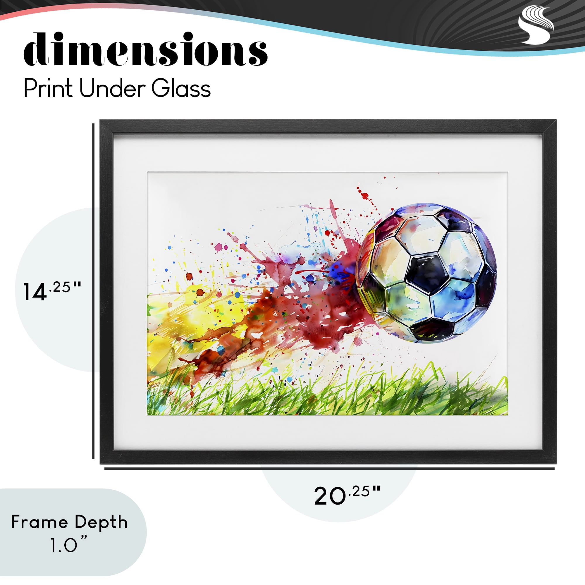 Stupell Industries Watercolor Soccer Ball in Motion Black Framed Print Under Glass, design by Creative Studio