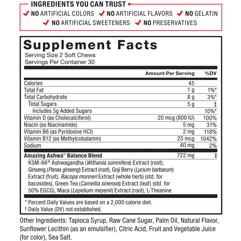 Ashwagandha Soft Chews with Superfoods and B Vitamins, 60 Count photo 4