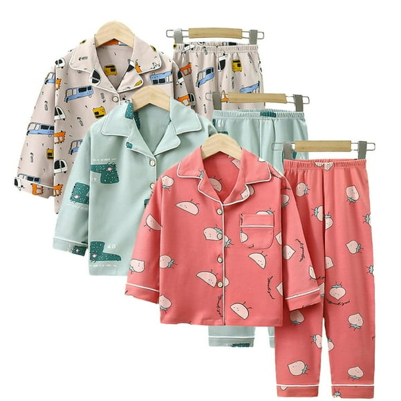 2PCS Toddler Kids Autumn Cotton Pajamas Outfits Pj Set for Girls Boys Cartoon Cute Pajamas Sleepwear Set Baby Long-Sleeved Sleepwear for 1-10 Years Old