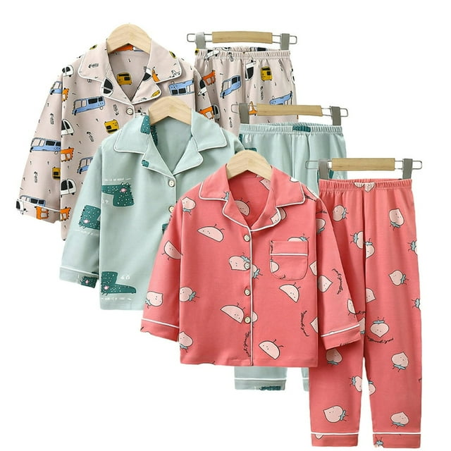 YOPTOP 2 Pcs Pyjamas d'Automne en Coton pour Tout-Petits Enfants Ensembles Pj pour Filles Garçons Pyjamas Mignons Dessin Animé Ensemble de Vêtements de Nuit Pyjama à Manches Longues pour 1-10 Ans, Vert, 5-6 Ans