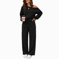 thumbnail image 6 of Xinoom Women 2 Piece Off Shoulder Tracksuit, Long Sleeve Slanted Shoulder Sweatshirt & Drawstring Wide Leg Pants with Pockets, Casual Matching Outfit Gift for Women Evening Party Black,M, 6 of 6