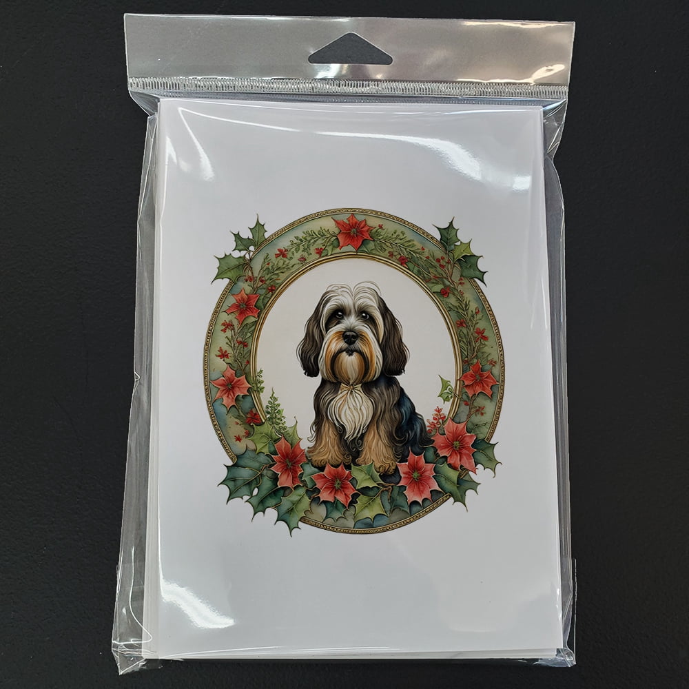 Tibetan Terrier Christmas Flowers Greeting Cards Pack of 8 7 in x 5 in