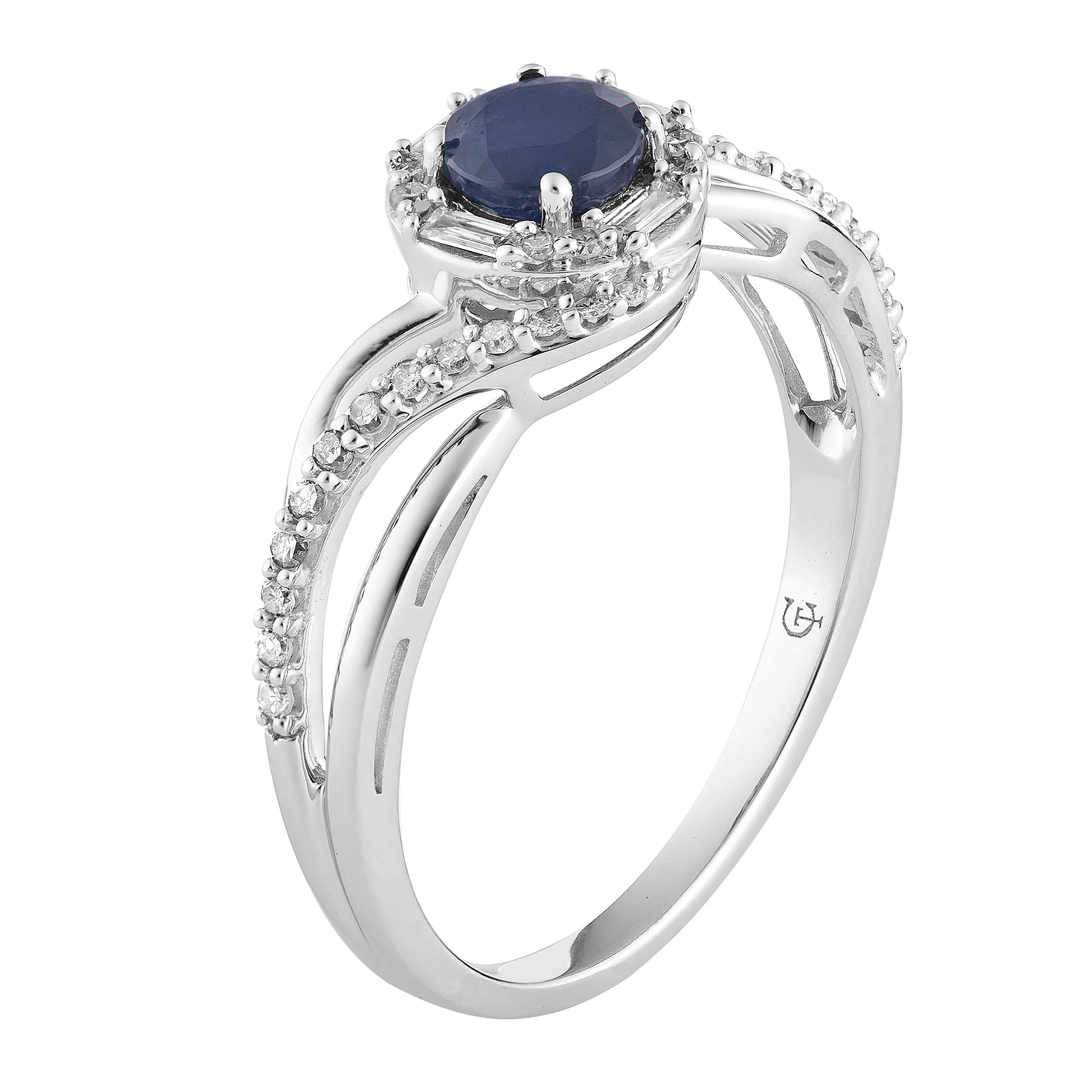 10k White Gold Sapphire & 1/4 Carat T.W. Diamond Swirl Ring