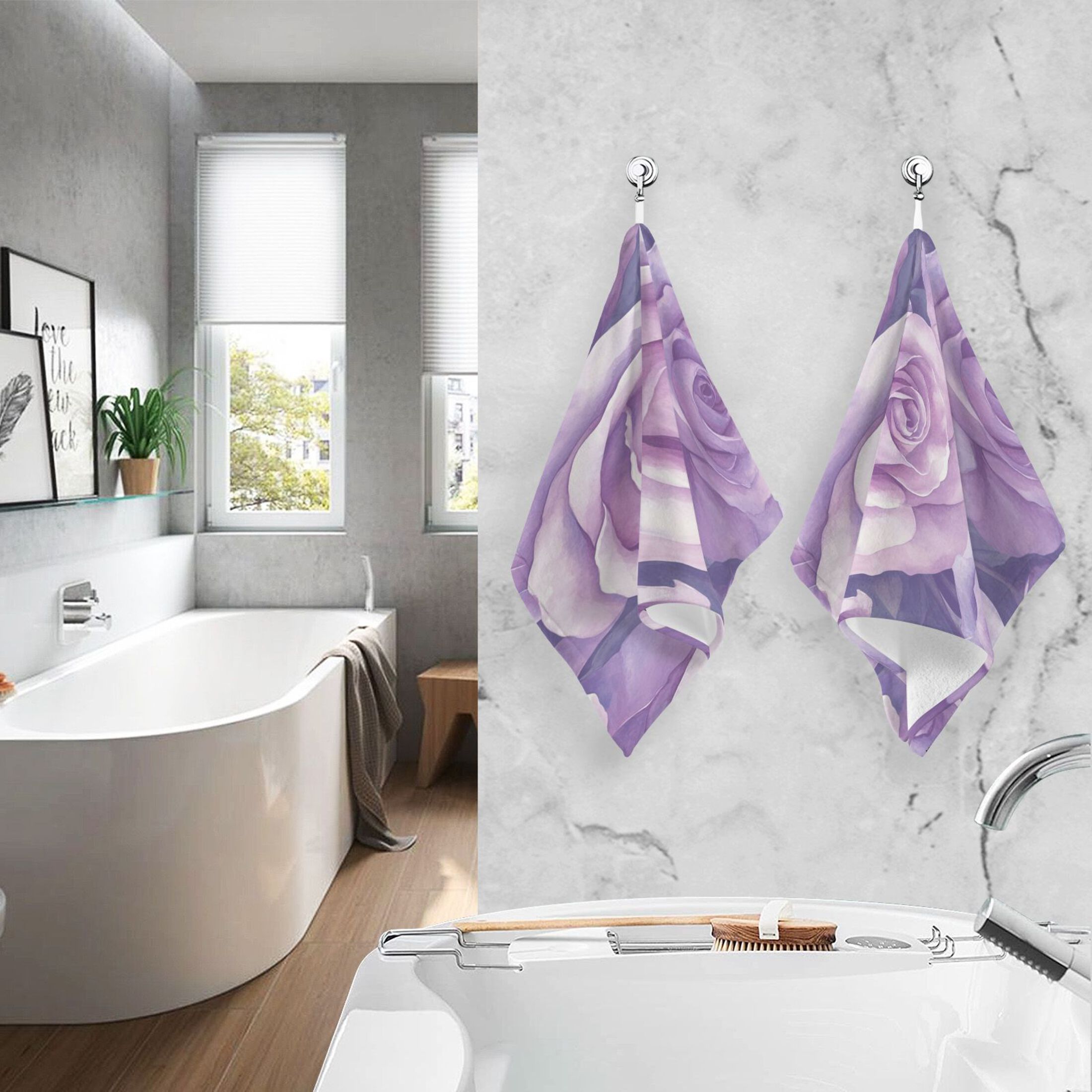 Cotton Towel Two-Piece 16x28 Inch One Sizex2 Face Towel Set Towel Set Cotton Hand Bath Towel Bathroom Beach Lavender Roses