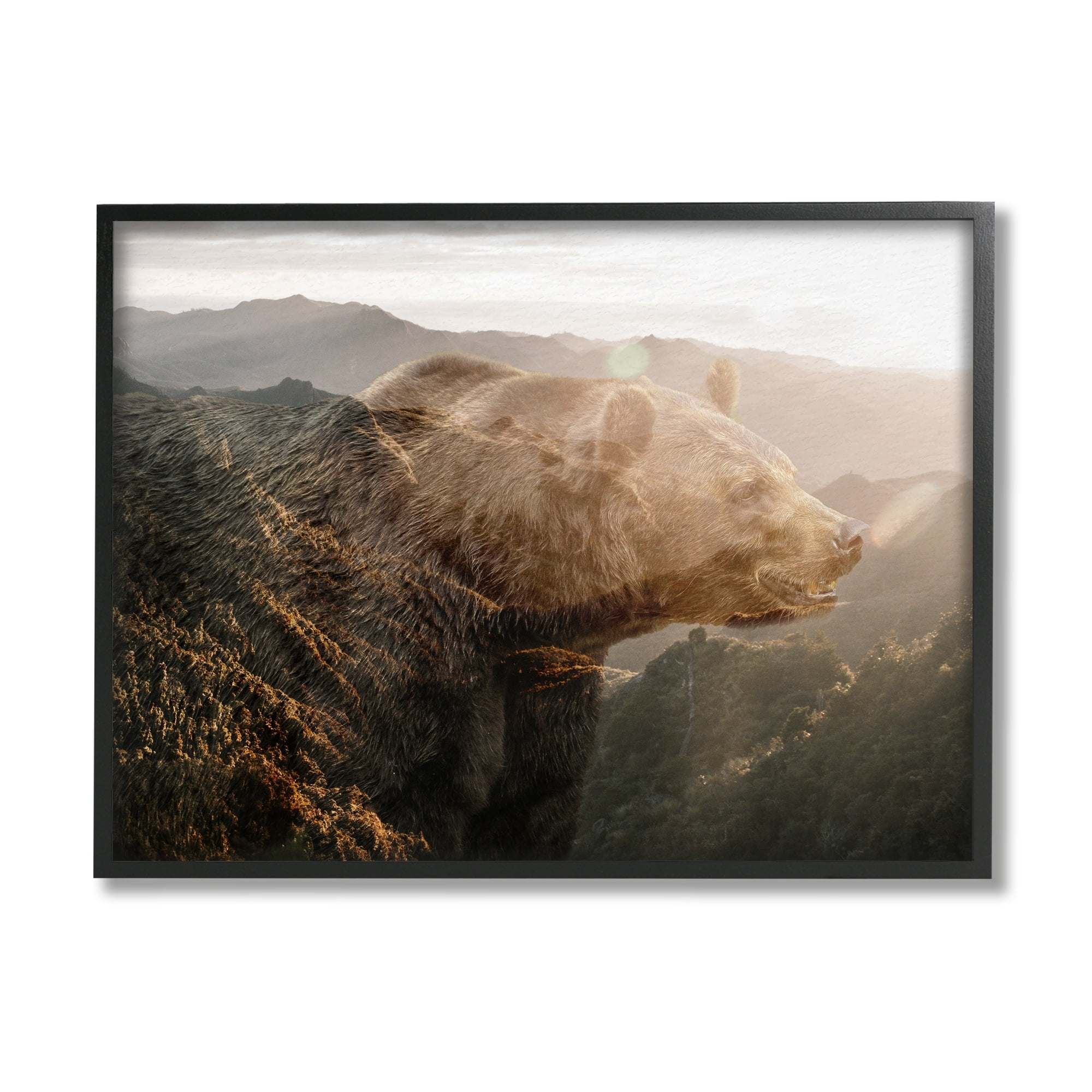 Stupell Industries Abstract Wilderness Bear Rustic Mountain Range Modern Photography Black Framed Art Print Wall Art, 30x24, by Ann Bailey