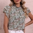 thumbnail image 6 of Wycnly Womens Shirts Beach Boho Ruffle Sleeve Vintage Tee Tops Summer Short Sleeve Round Neck Ladies Floral Print Tops and Blouses Green XL, 6 of 7