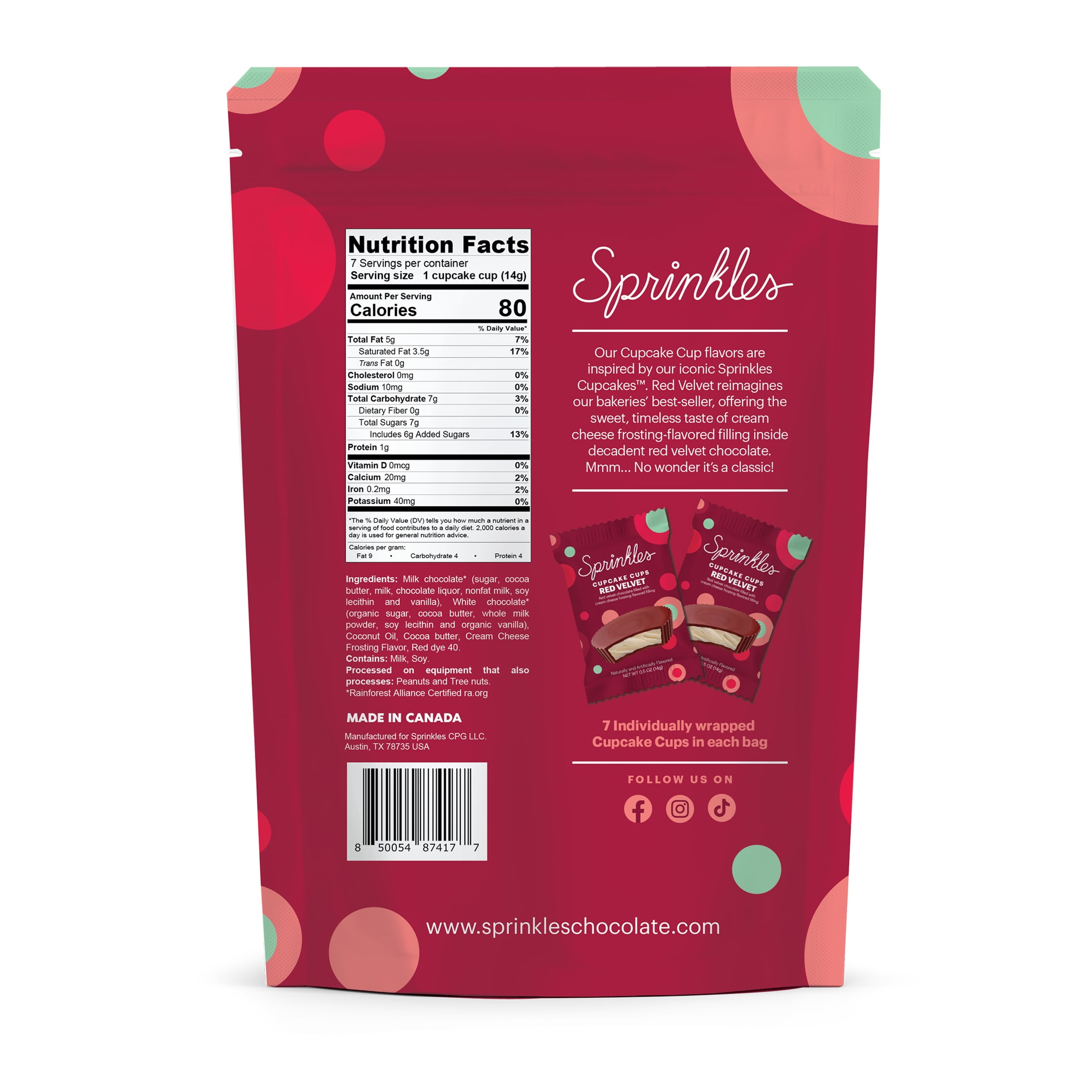 Sprinkles Premium Red Velvet Cupcake Cups, 3.45oz Pouch, Gluten Free