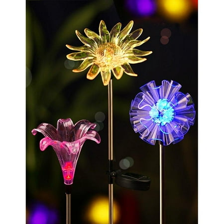 Bright Zeal Set Of 3 Led Color Changing Solar Stake Lights Outdoor Bright Zeal Set Of 3 Led Color Changing Solar Stake Lights Outdoor