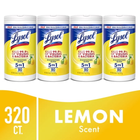 Lysol Disinfecting Wipes, All Purpose Cleaner, Multi Surface Antibacterial Cleaning Wipes, Cleaning Supplies, Lemon & Lime Blossom Scent, 80 Count Each (Pack of 4)