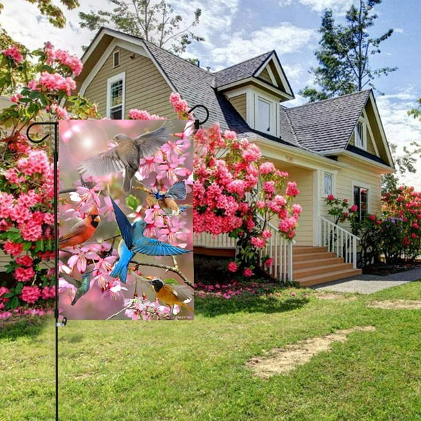 ANLEY Drapeau décoratif double face de jardin de printemps de qualité  supérieure, drapeaux de jardin de bienvenue de fleurs et d'oiseaux -18 x  12,5 pouces 