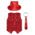 thumbnail image 4 of inhzoy Kids Boys Girls Jazz Hip-Hop Dance Dazzled Jacket Shiny Sequins Vest Red-A 170, 4 of 5
