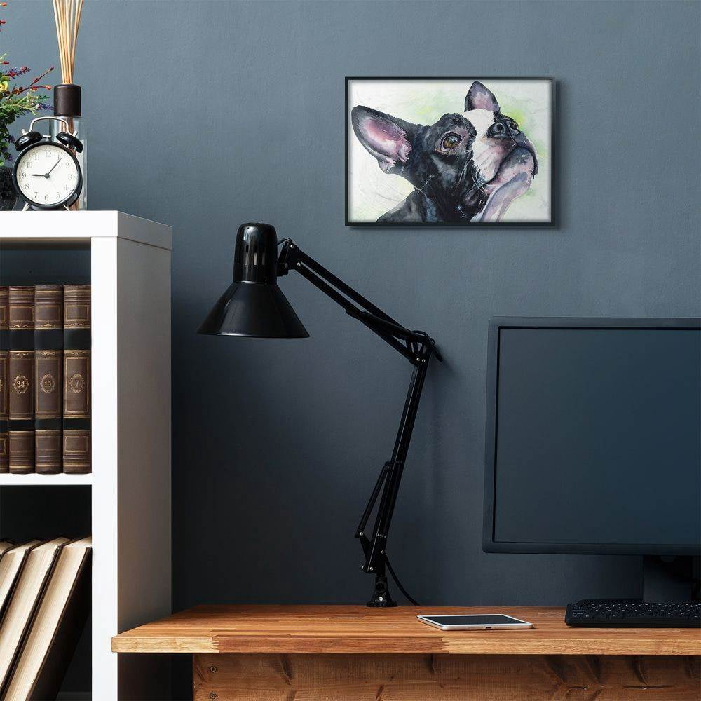 Stupell Industries Boston Terrier Dog Pet Animal Watercolor Painting Framed Giclee Texturized Art by George Dyachenko