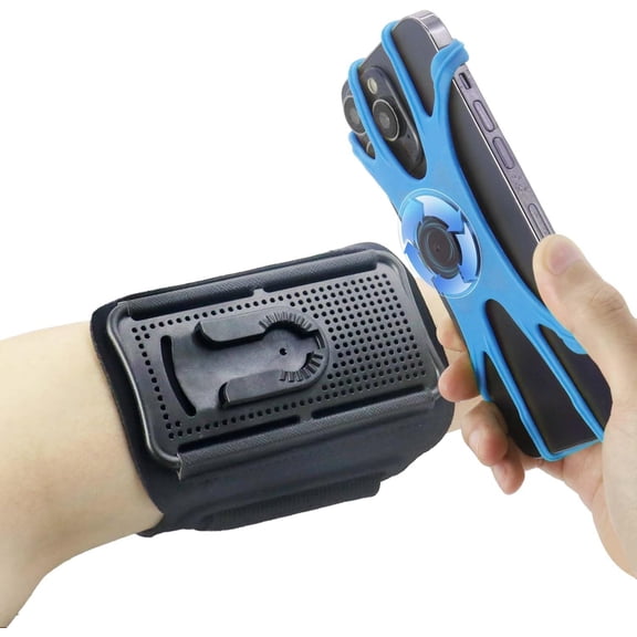 Wristband Phone Holder for Running, 360°Rotation & Detachable Sports Armband with Key iPhone 16/15/14/13/12/Pro/Pro Max/XS/XR/X/8/7/6/Plus, Fits 4.5-7 Inch Smartphones (Blue)