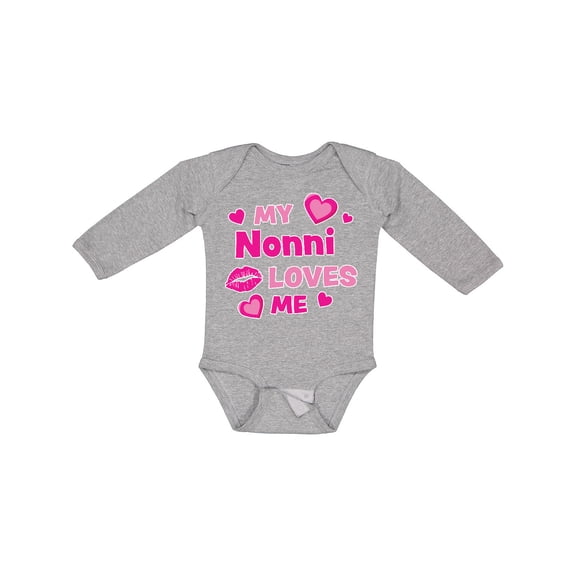 Inktastic Valentine's Day My Nonni Loves Me Hearts and Lips Boys or Girls Long Sleeve Baby Bodysuit