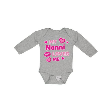 

Inktastic Valentine s Day My Nonni Loves Me Hearts and Lips Gift Baby Boy or Baby Girl Long Sleeve Bodysuit