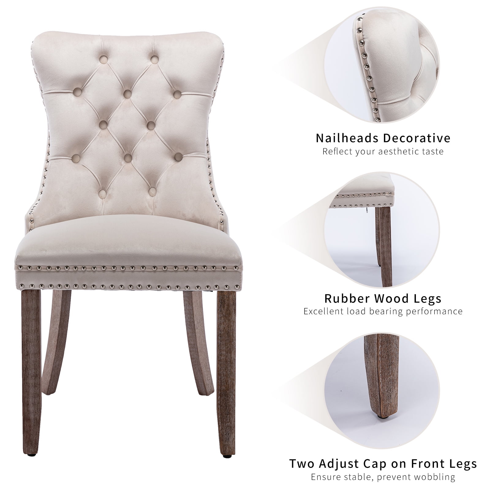 ODUSE-DAILY Beige Velvet Dining Chairs Set of 2, Kitchen & Dining Room Chairs, Tufted Dining Chairs, Fabric Upholstered, Solid Wood, Sillas De Comedor (Beige, 2 Pcs)