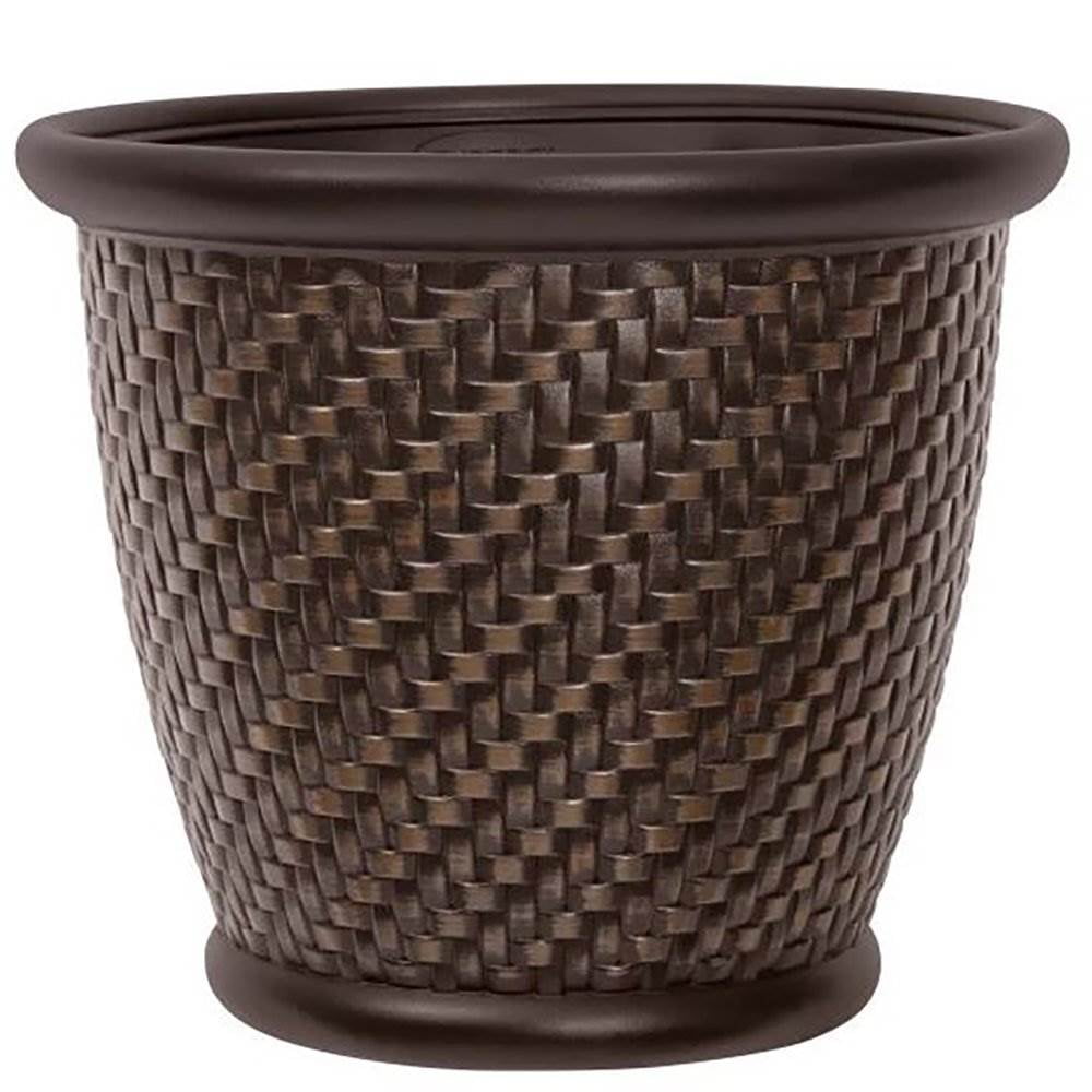 Suncast 1807J4 18 x 16.5 Inch Wicker Resin Dirt Pot Garden Planter, Dark Brown