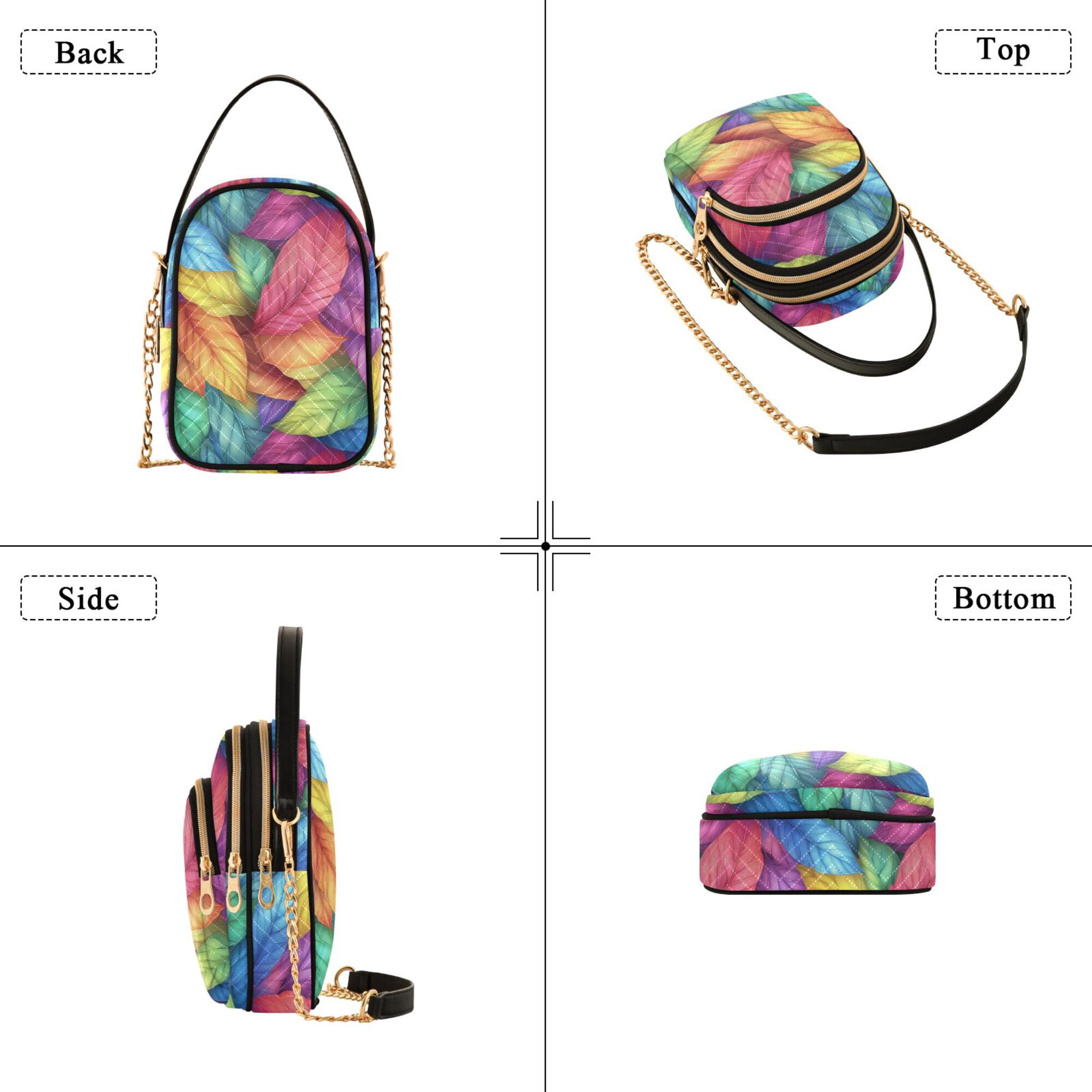 FORMRS Crossbody Bag for Women Quilted Travel Shoulder Cell Phone Purse with Chain Strap Handbag, Vibrant Leaves Pattern