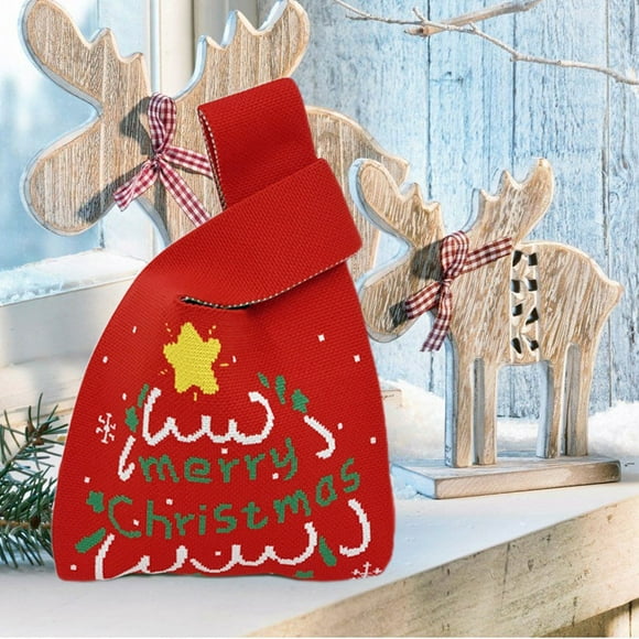 EGNMCR Christmas Decorations, Christmas Gifts Christmas Cute Knitted Candy Bag Tote Handbag Handle Wristlet Premium Texture Gift Bags Female knitted pouch