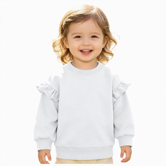 NIEWTR Baby Crew Neck Sweatshirts, Toddler Casual Pullover Shirts, Kids Boys Girls Solid Color Fall Winter Long Sleeve Tops(A-White,12-18 Months)