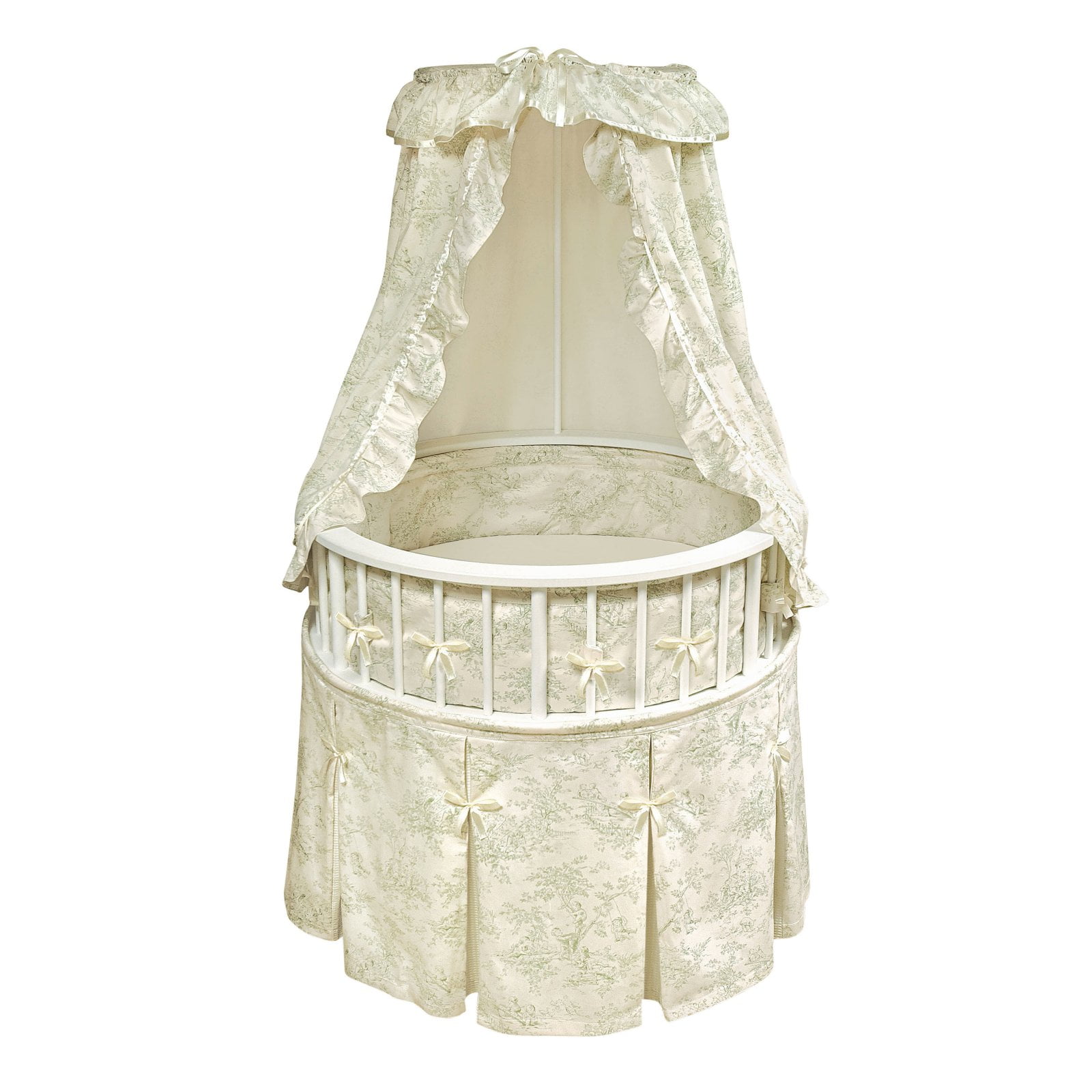 Canopy Elegance Round Wooden Baby Bassinet with Bedding and Storage 