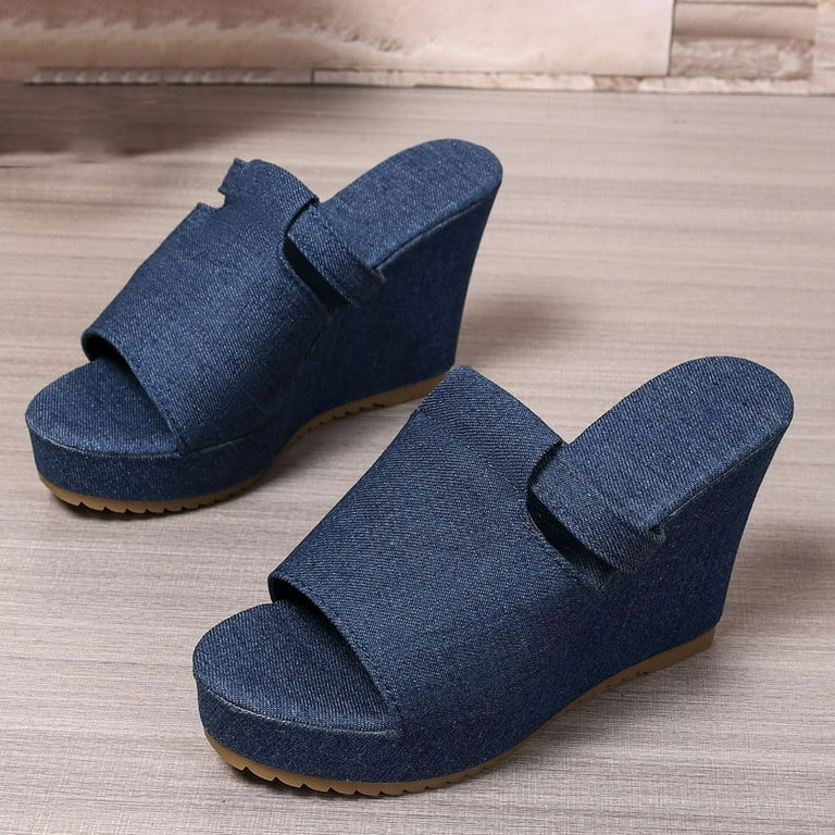 Wowcloth Women's Casual Denim Slides – Comfortable Round-Toe Open