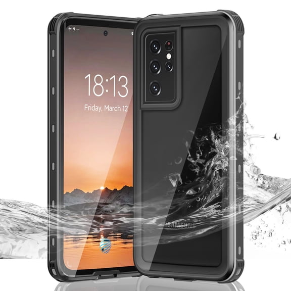 Janazan for Samsung Galaxy S21 Ultra Clear Waterproof Protective Case with Screen Protector-Black
