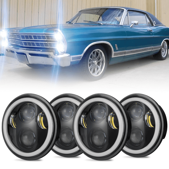 For 1965-1978 Ford LTD 4PCS 5 3/4 5.75" Round LED Headlights Halo DRL Hi/Lo Beam