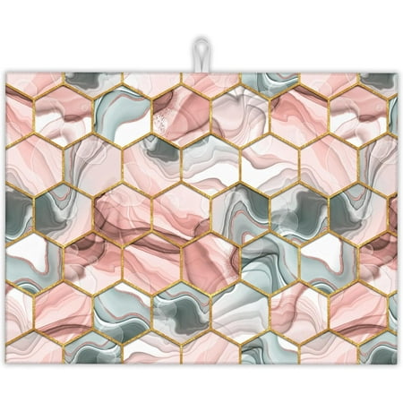 

SKQIT Gray Pink Marble Geometric Hexagon Large Dish Drying Mat for Kitchen Microfiber Absorbent Quick Reusable Dish Draining Mat 18x24 Inch