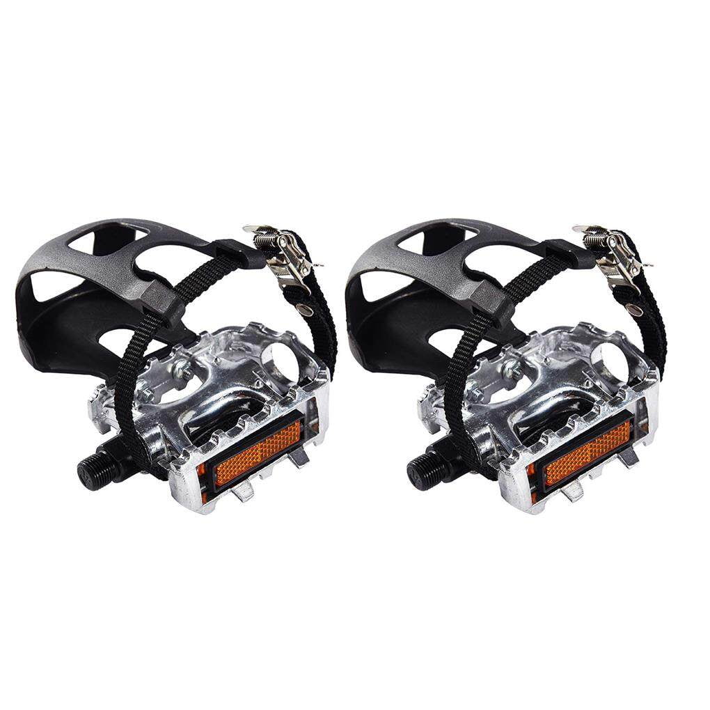 Shengyu 2pcs Toe Clip Cage Pedal Aluminum Alloy Bike Pedal with Toe Clip and Strap Universal Pedal Cage for Mountain Bike Road Bike Spinning Bike Walmart