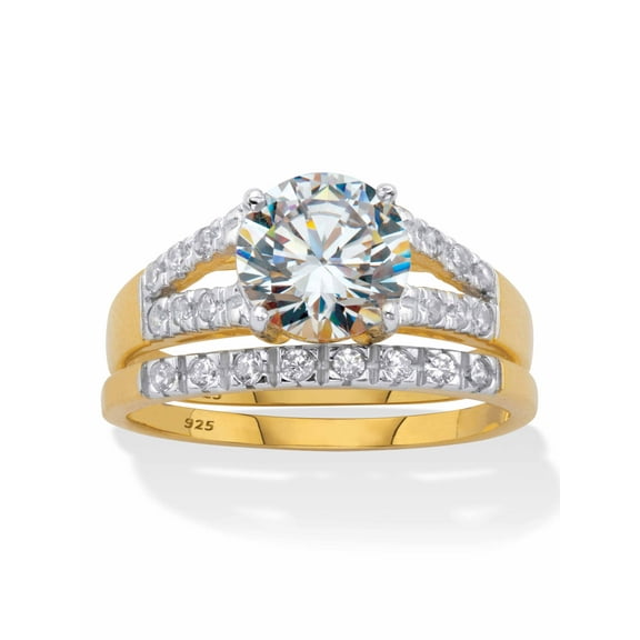 PalmBeach Jewelry Round Cubic Zirconia Spit-Shank 2 Piece Bridal Ring Set 2.30 TCW Platinum-Plated or 18K Gold-Plated Sterling Silver