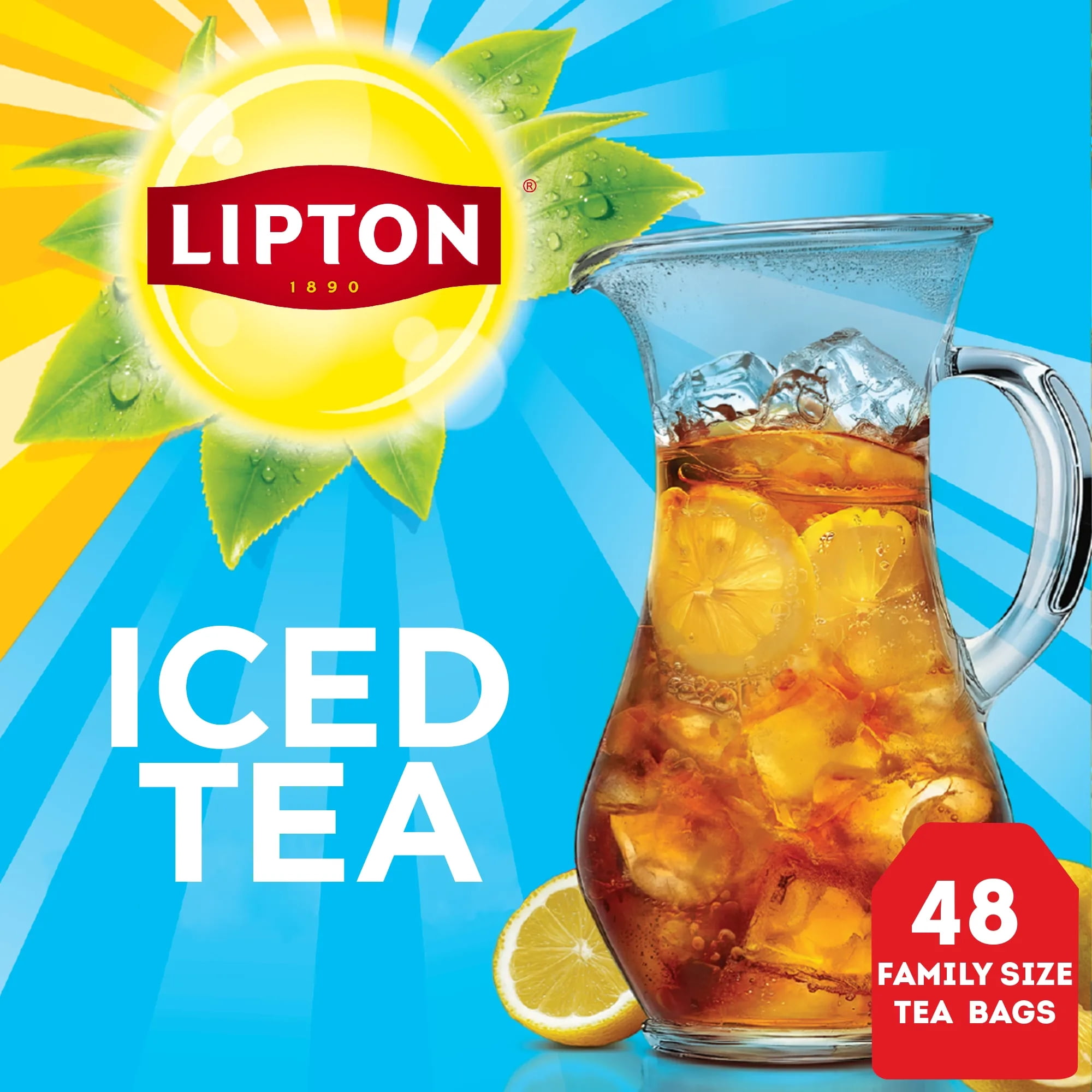 (3 pack) Lipton Iced Black Tea, Family Size Tea Bags, 48 Count