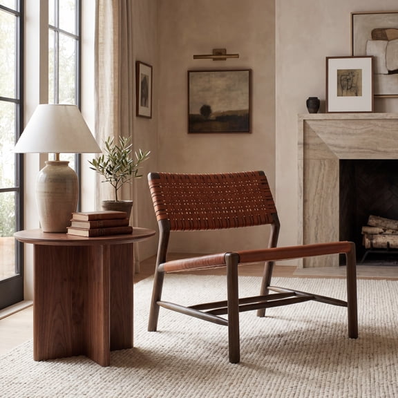 Safavieh Couture Valdina Modern Leather Accent Chair, Brown/Walnut