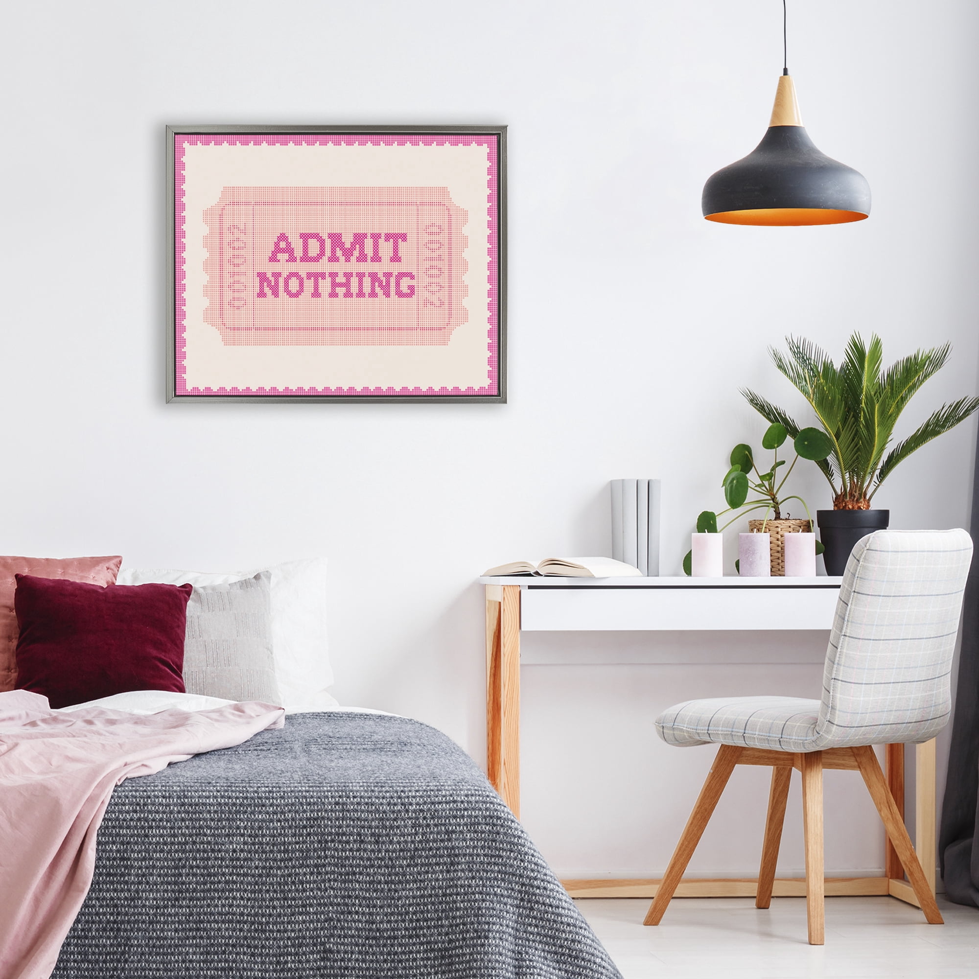 Stupell Industries Admit Nothing Retro Pink Ticket Gray Framed Floater Canvas Wall Art, design by Lil' Rue