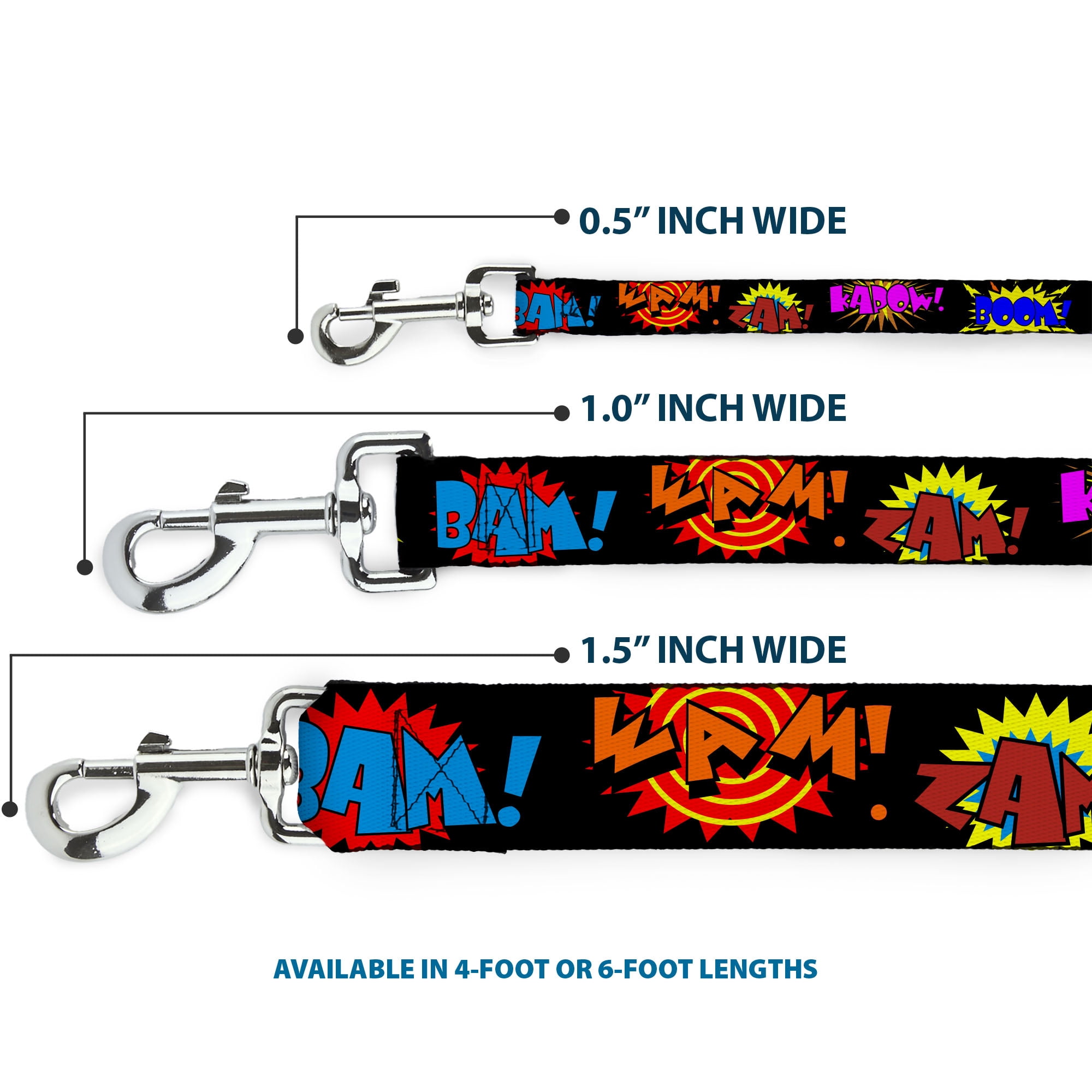 Buckle-Down Pet Leash, Dog Leash, Sound Effects Black Multi Color, 6 Feet Long 1.0 Inch Wide
