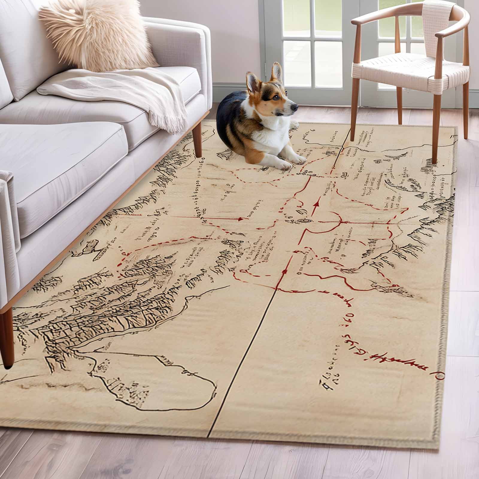 Area Rug 4x6ft Middle Earth Map on Vintage Washable Rugs for Living Room Bedroom Abstract Mountain Soft Non-slip Area Rugs Rectangle Floor Carpet for Dining Room