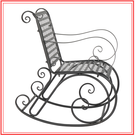 Artisasset Black Paint Small Square Backrest Shape Outdoor Park Leisure Iron Rocking Chair