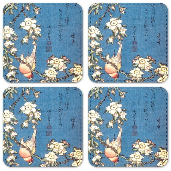 Vinyl Drink Coasters - Set of 4 - Hokusai: Bullfinch