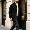 thumbnail image 6 of WIZUTIZ Men's Suede Mid Length Trench Coat Full Zip Stand Collar Jacket with Pockets Fall Winter Fashion Outerwear, 6 of 8