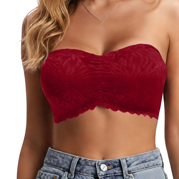 Admvng Women's Lace Strapless Bra Wireless Seamless Push Up Bra