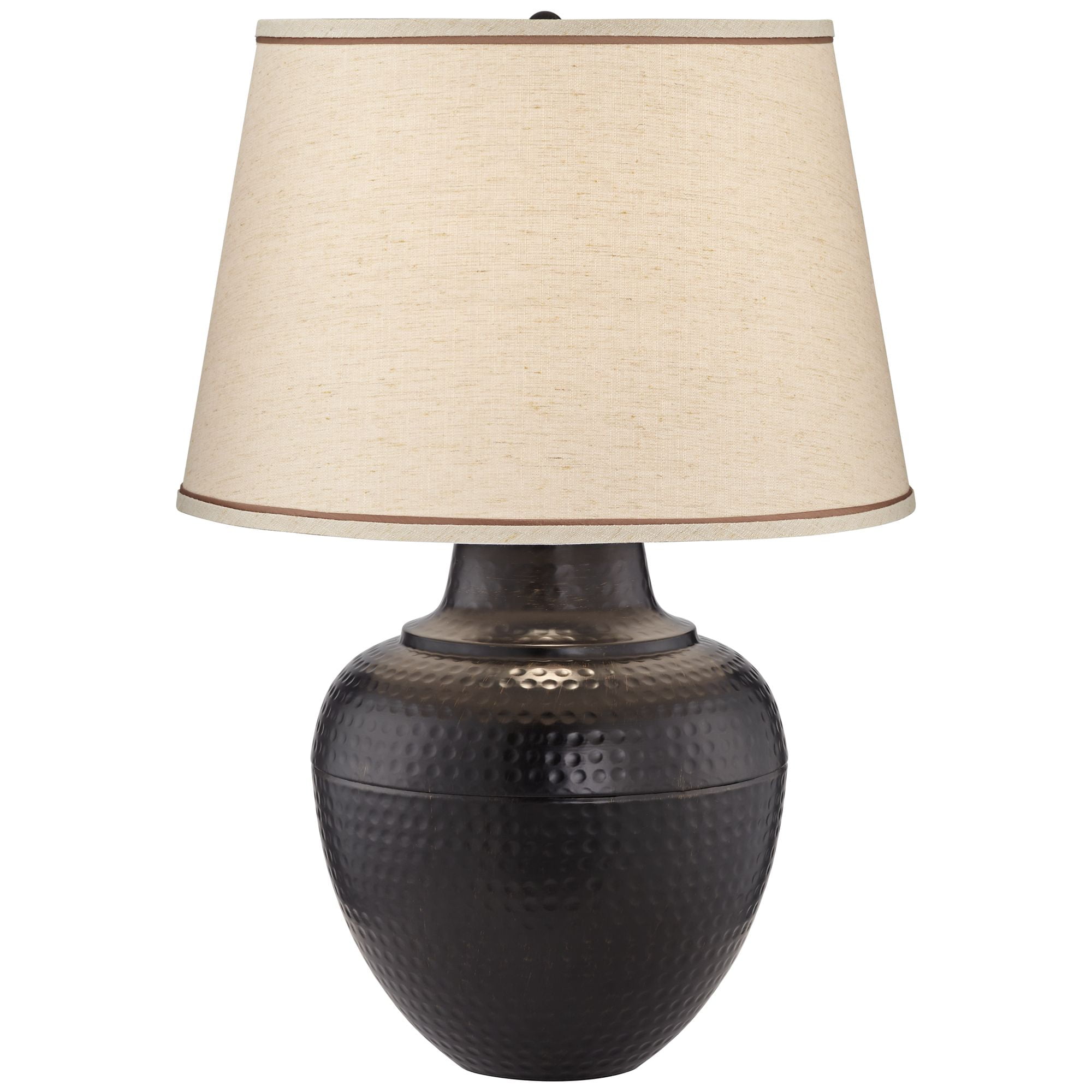 Barnes and Ivy Brighton Rustic Farmhouse Table Lamp 27 1/4" Tall Hammered Bronze Pot Beige Linen Drum Shade for Bedroom Living Room Bedside Nightstand
