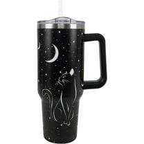 Black Cat 40oz Tumbler - Gothic Halloween Mug, Funny Gift for Cat Lovers - Double Wall Insulated Cup with Handle & Leakproof Straw Lid