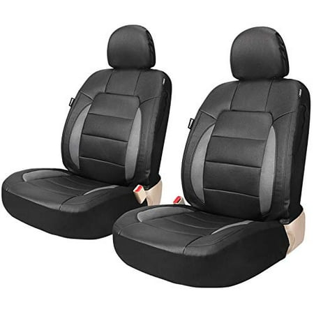 Leader Accessories Platinum Vinyl Faux Leather Universal Car Front Seat Covers 2 pcs/Set Black/Grey Airbag Compatible with Headrest Cover