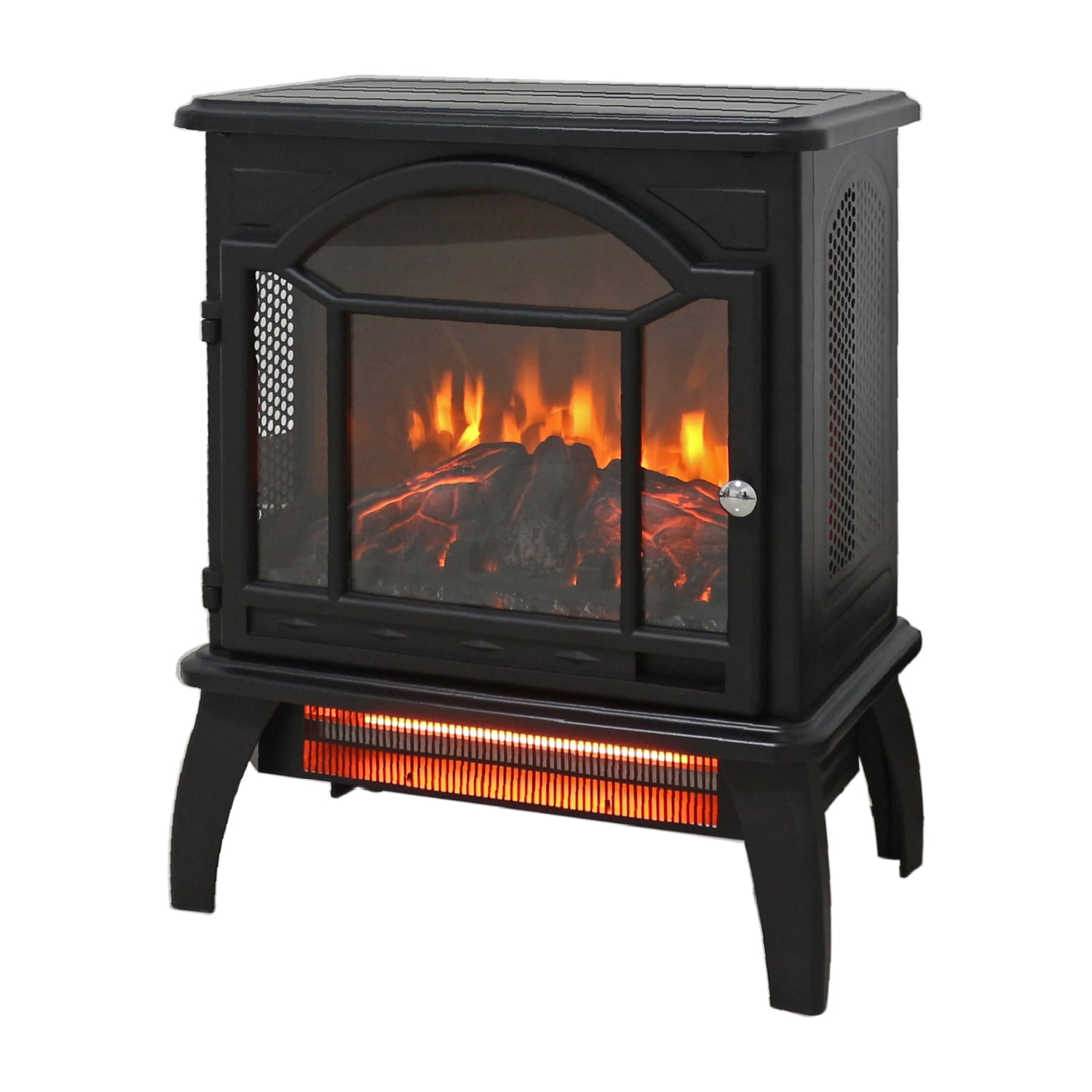 Lisonu 18-inch Freestanding Electric Fireplace Stove, 1500W Infrared Quartz Heater with Realistic 3D Flame & Remote, Portable Cast Iron Indoor Heater for Living Room, Antique Black