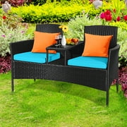 Topbuy Outdoor Rattan Furniture Wicker Patio Conversation Chair W/Cushions Turquoise